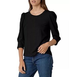 NEW Velvet by Graham & Spencer Vintage Slub Puff Sleeve Top Black Size 1X